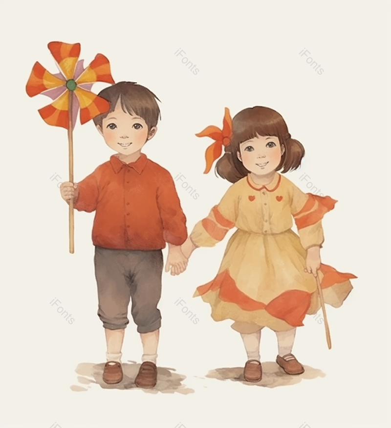 哥哥带妹妹白色背景儿童兄妹同学朋友小朋友孩子风车两人插画,插画/手绘图,插画/手绘图库,插画/手绘图下载,插画/手绘